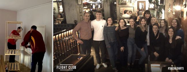 Two images, on the left is Molly volunteering for St Mungos, and on the right is our real estate team at a social event in Bristol