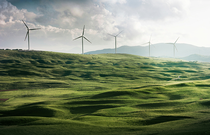 Green Hills With Wind Turbines