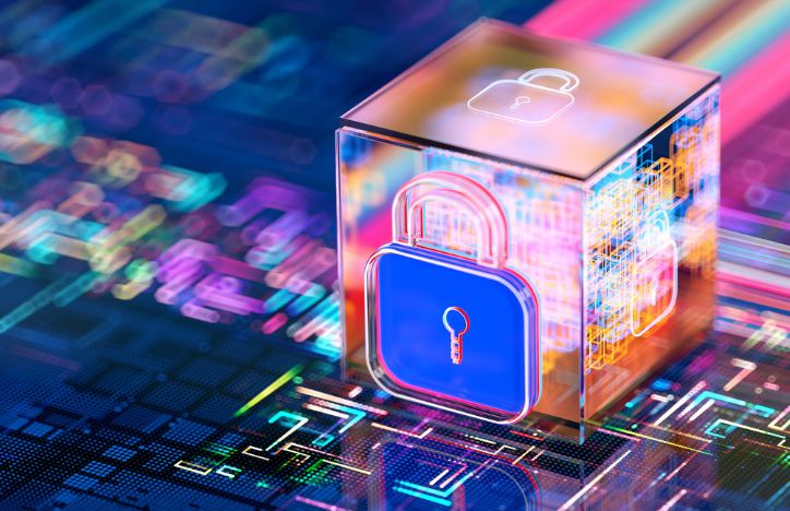 Lock Sign On Digital Cpu Background. Cyber Security Network And Data Protection (1)