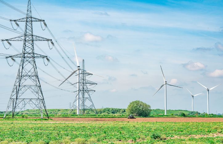 Wind Turbines And Power Lines