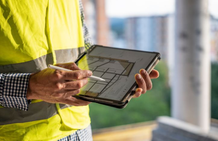 Engineer Checking Construction Design On Tablet