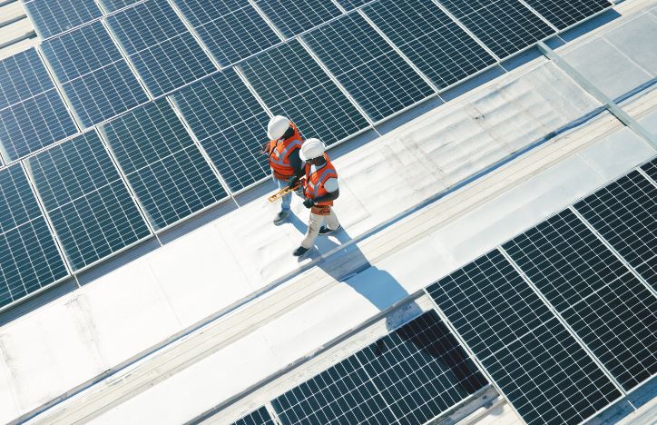 Solar Panel And Workmen